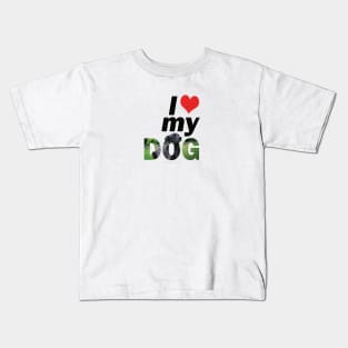 I love (heart) my dog - black labrador oil painting word art Kids T-Shirt